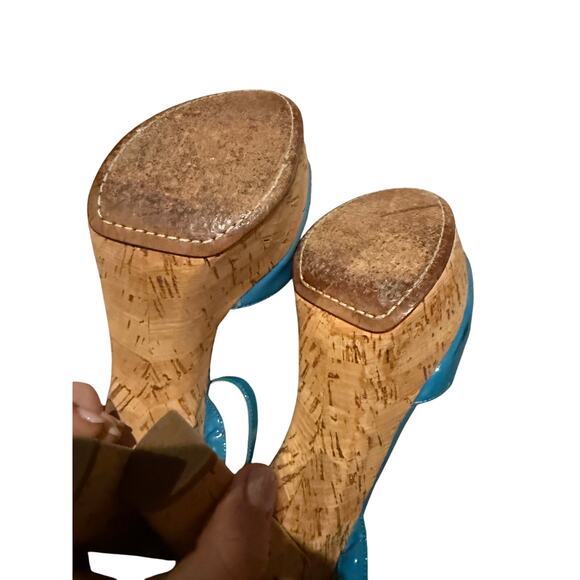 Prada Teal Patent Leather Cork Heels Sz. 38 (US 7) - Picture 9 of 11
